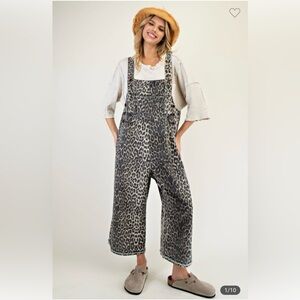 Easel NWT Washed Animal Print Overalls
